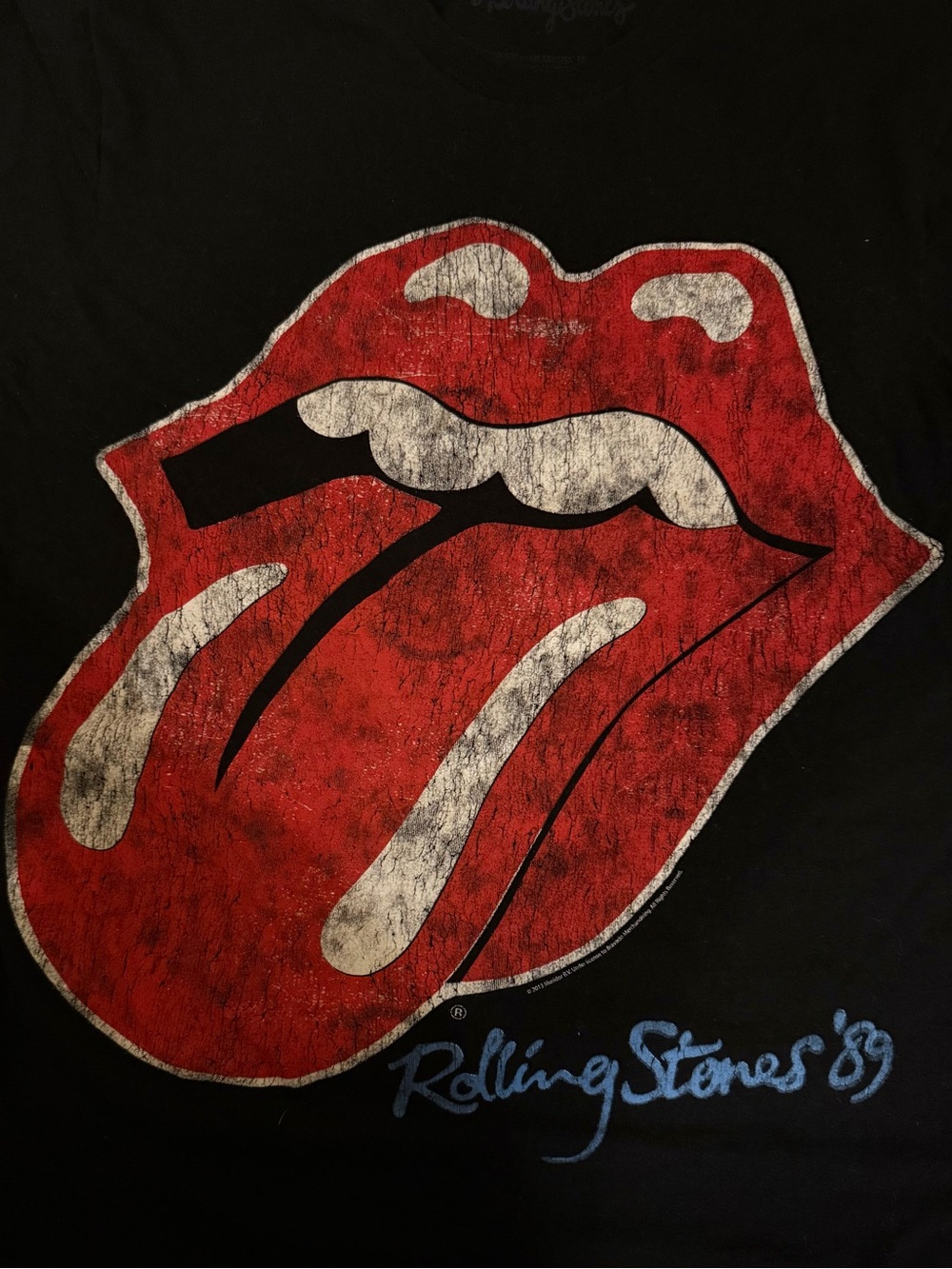 the Rolling Stones Black Tee with Red Tongue Graphic